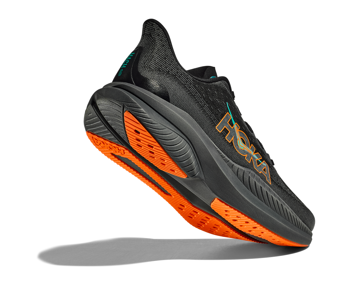 HOKA Men's Mach 6 - BLACK / ELECTRIC TANGERINE